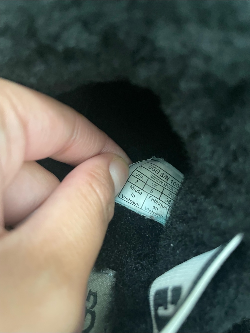 UGG Black Plush Slide with Logo Strap - Picture 3 of 3